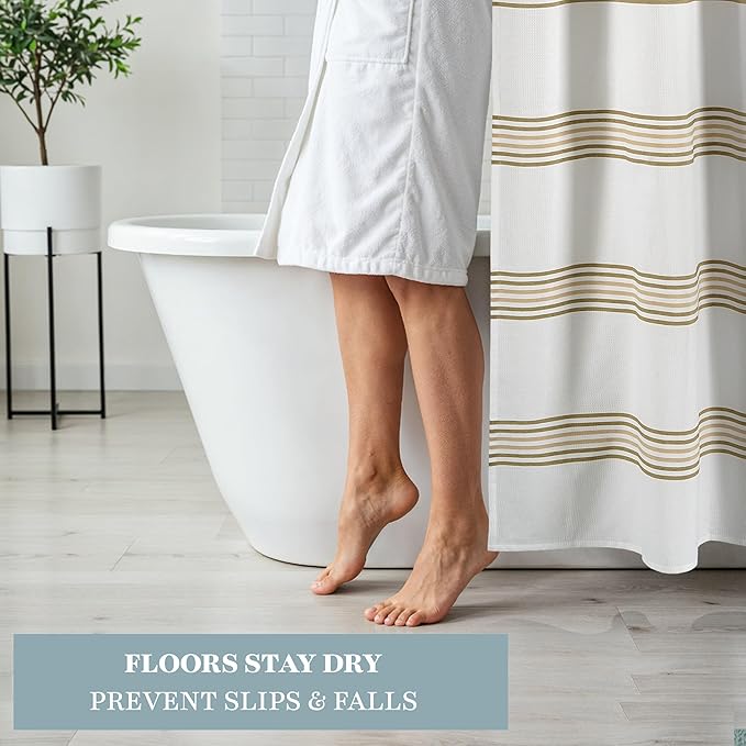 LANE LINEN Waterproof Shower Curtain - 72W x 72H - 2 in 1 Fabric Design with Built in Laminated Inner Layer - No Liner Needed - Quick Dry & Machine Washable - Header with Rust Proof Grommets - Beige