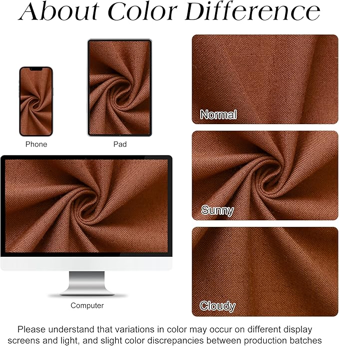 Naturoom Terracotta 54 Inch Boho Shower Curtain - Stall Narrow Half Linen Ultra Thick Fabric Shower Curtain Set with Hooks, Farmhouse Rustic RV Camper Bath Curtains for Bathroom, 54x78