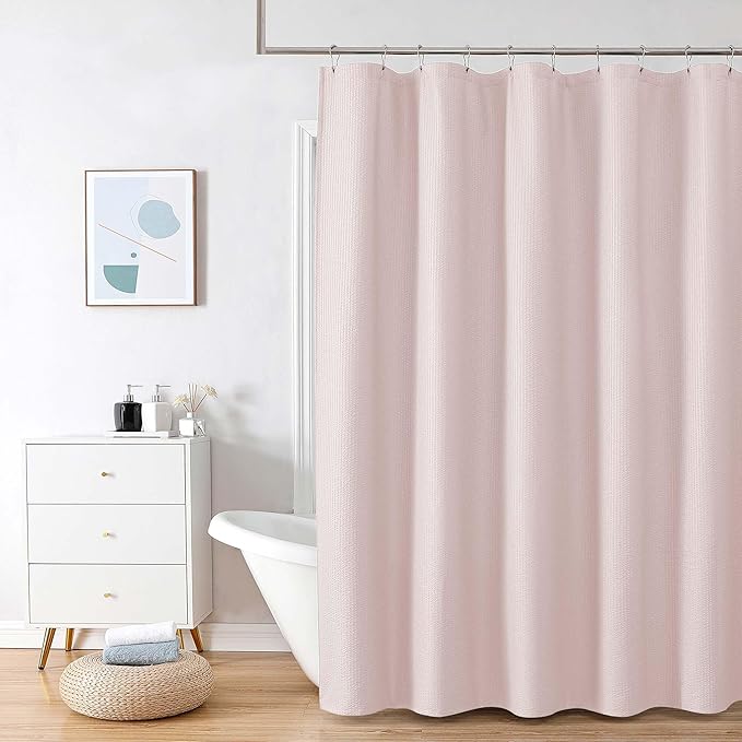 OVZME Stall Fabric Shower Curtain 60X72 inch, Embossed Textured Fabric Shower Curtain for Bathroom - Soft Cloth & Hotel Spa, Water Repellent, Machine Washable Bathroom Curtain, Pink