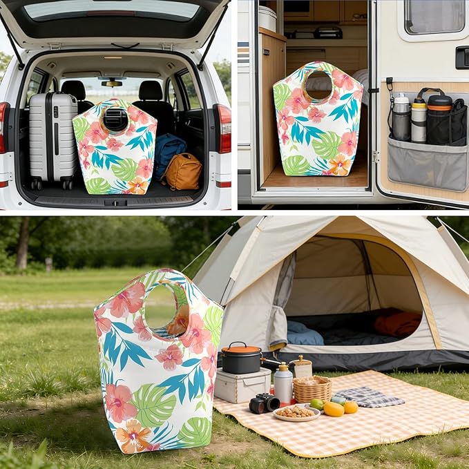 Large Capacity 47L Laundry Hamper, Foldable Waterproof Storage Basket with Soft Handle, Portable Collapsible Laundry Bag for Home Dorm Camping and Car Use