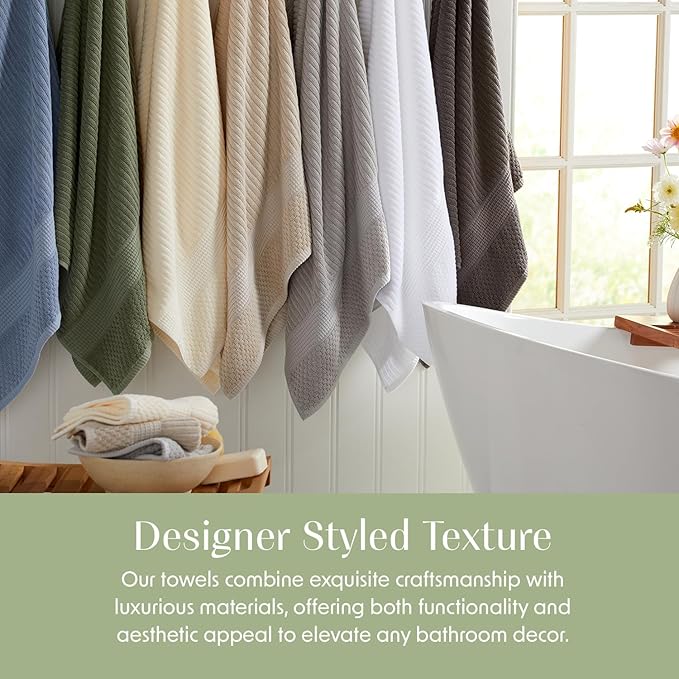 Springtree Home 100% Cotton Towel Set | 6 Piece Set | Super Soft & Absorbent Quick-Dry 2 Bath Towels 2 Hand Towels & 2 Washcloths | Textured and Durable Cotton | Krista Collection - High Rise Grey