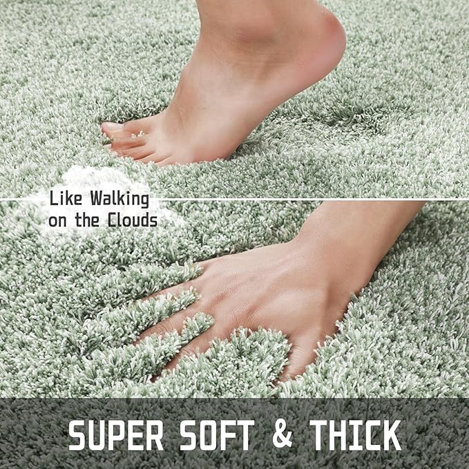 Yimobra Light Green and White Bathroom Rugs Non Slip Washable 36x24, Ultra Soft and Water Absorbent Bath Mats, Plush Fluffy Shower Mat Outside, Luxury Microfiber Thick Matts for Bathroom Floor/Tub