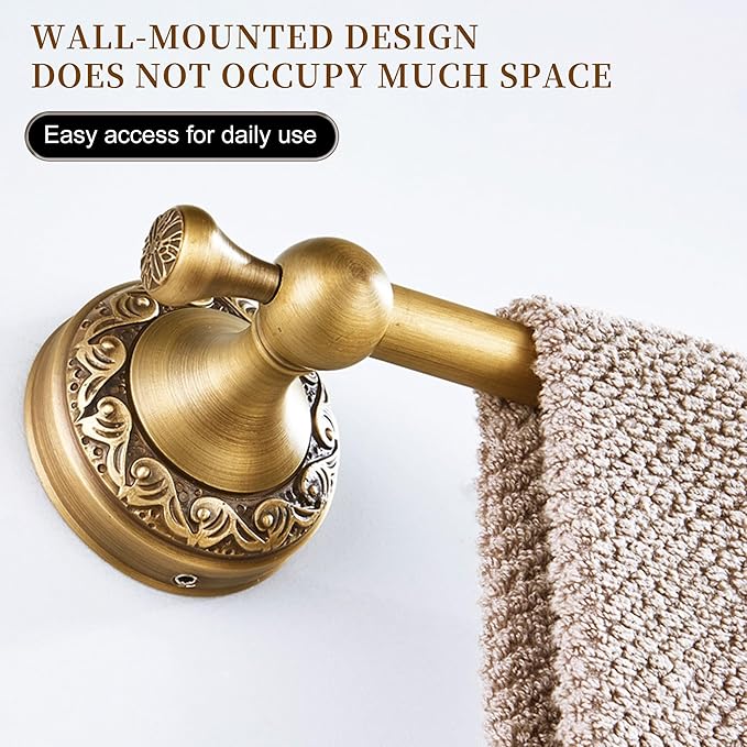 Wall Mounted Bathroom Towel Holder, Bath Towel Hanger Antique Brass Pattern Carving,Brushed Bronze