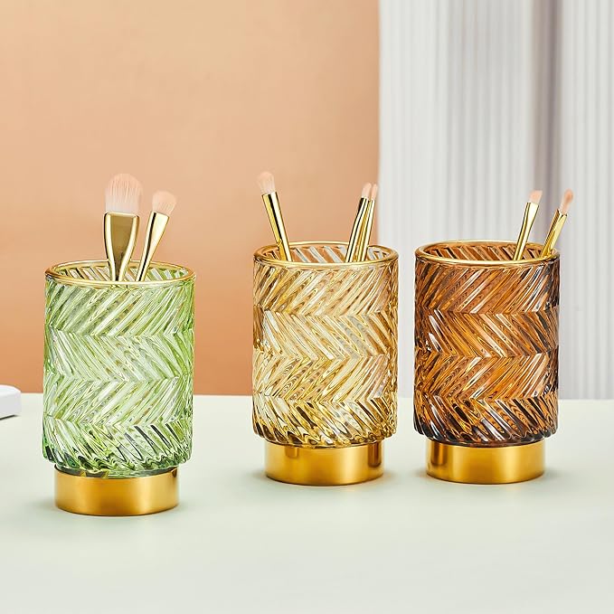 Makeup Brush Holder Organizer,Toothbrush Holders,Desk Pen Pencil Holder,Multifunctional Vintage Glass Brush Cup???A40-2-US???