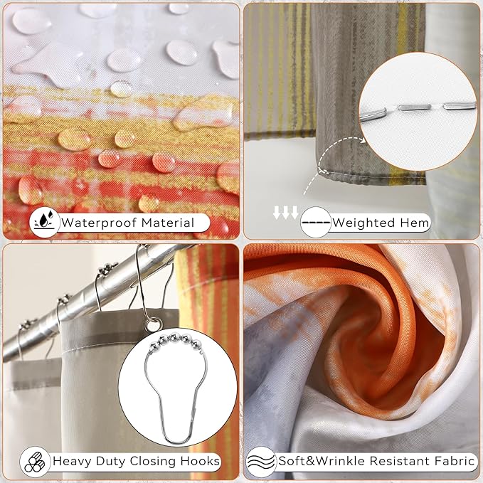 XLHOMO Bathroom Accessories Set - 25PC Bathroom Set with Shower Curtain and Rugs, Orange Bathroom Set, Bathroom Accessory Set with Press-on Lid Trash Can, Soap Dispenser and Qtip Holders