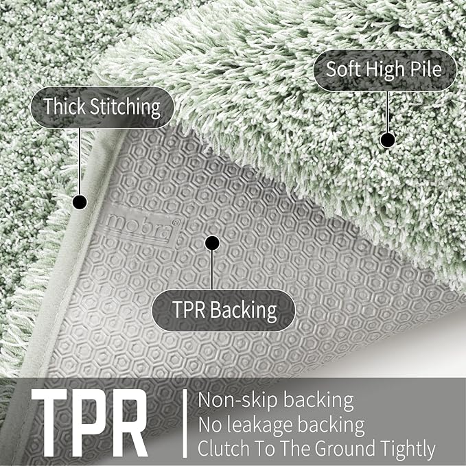 Yimobra Light Green and White Bathroom Rugs Non Slip Washable 44x24, Ultra Soft and Water Absorbent Bath Mats, Plush Fluffy Shower Mat Outside, Luxury Microfiber Thick Matts for Bathroom Floor/Tub