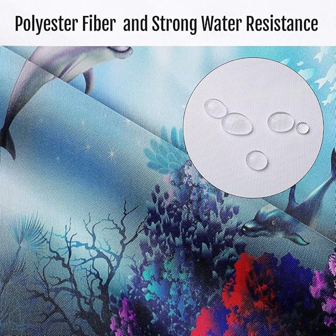 Yizheer 4Pcs Sea Dolphin Coral Bathroom Shower Curtain Set with 12 Hooks Bath Mat Toilet Cover U Shaped Mat- PEVA Material, 72x72 Inches, Bathroom Decor Curtain Liner for Bathtub (Blue)