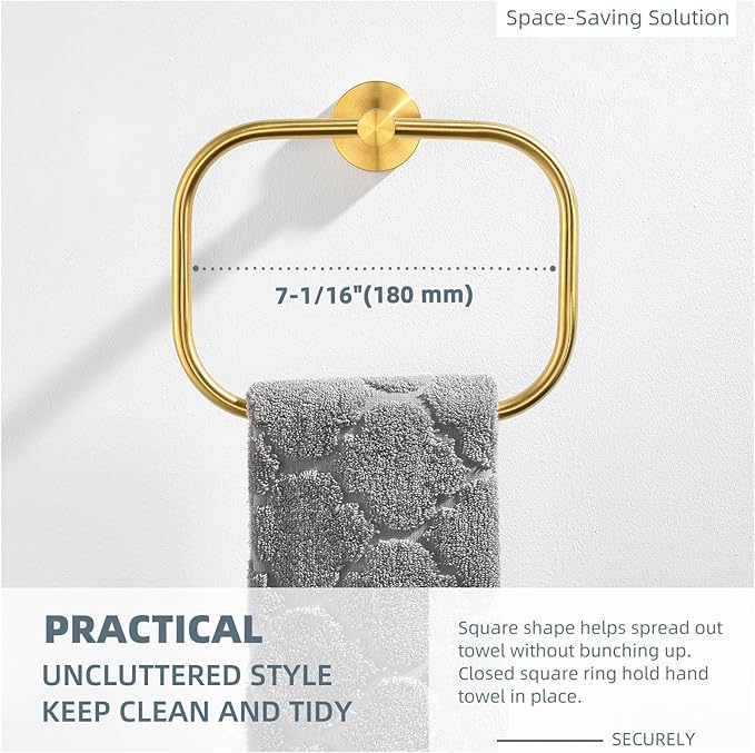 Angle Simple Square Towel Ring Brushed Dark Gold, SUS304 Stainless Steel Swivel Hand Towel Holder for Bathroom, Wall Mount, 7.87 Inches