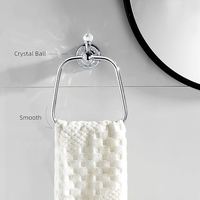 WINCASE Crystal Towel Ring, Chrome Hand Towel Holder, Silver Towel Rack Hanger for Bathroom, Towel Holder Bling Wall Mounted Decorative