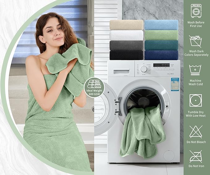 8 Piece Bathroom Towel Set Green |2 Oversized Large Bath Towels Sheet,2 Hand Towels and 4 Washcloths| 600GSM Ultra Soft Luxury Premium Towel Set Highly Absorbent Quick Dry Hotel Towel Collection
