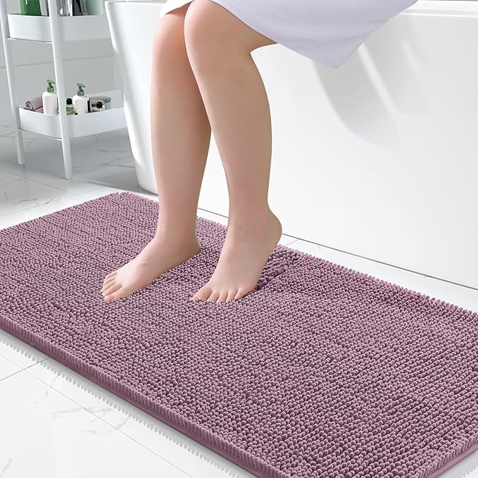 OLANLY Bathroom Rugs 45x27, Extra Soft Absorbent Chenille Bath Rugs, Rubber Backing Quick Dry, Machine Washable Bath Mats for Bathroom Floor, Tub and Shower, Home Decor Accessories, Deep Plum