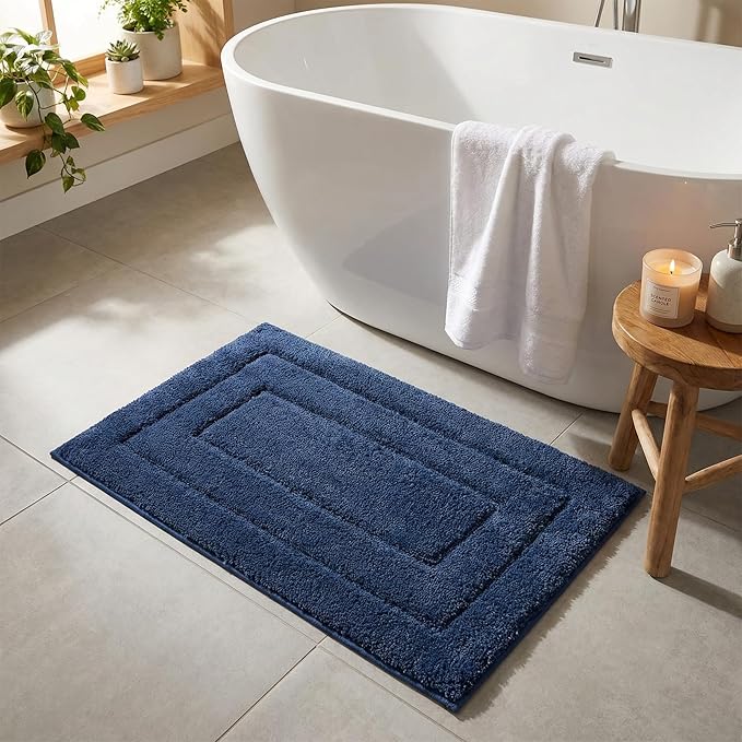 GRANNY SAYS Bathroom Rugs and Mats, 16" x 24" Non-Slip Bath Mat for Bathroom, Super Soft Absorbent Microfiber Bath Rug, Machine Washable and Dry, Small Navy Rug for Shower, Tub and Bath Floor