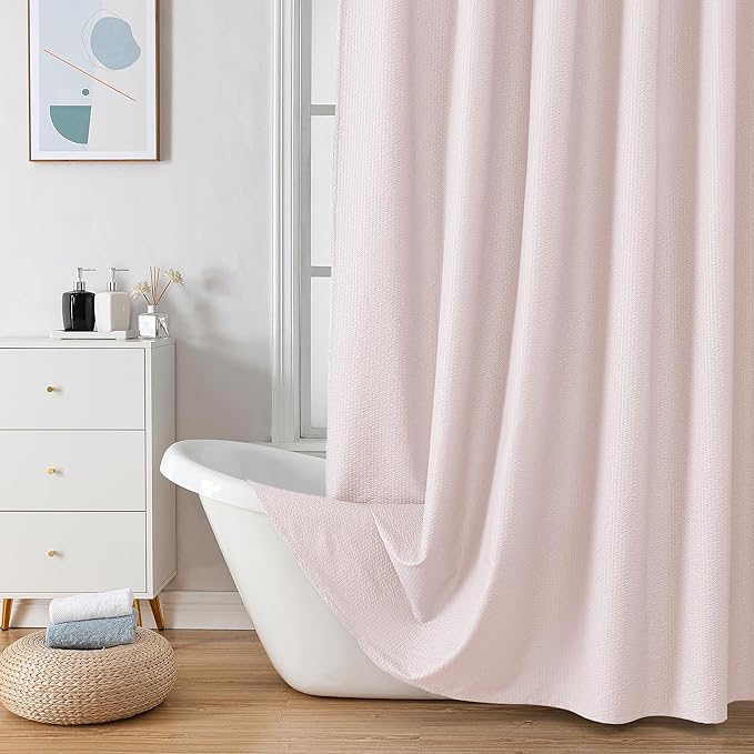 OVZME Berry Stall Fabric Shower Curtain 36 x 72 Inch - Soft & Waffle Small Pink Shower Curtain for Bathroom with Texture for Narrow Stall Size, Machine Washable Water Resistance, Hotel Style, Pink