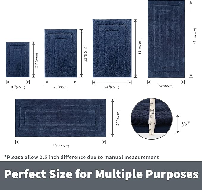 GRANNY SAYS Navy Bathroom Rugs, Bath Mats for Bathroom Non-Slip, Super Soft and Water Absorbent, Extra Large Bath Rugs Washable, Microfiber Bath Rugs for Bath Floor, Tub and Shower, 59" x 24"