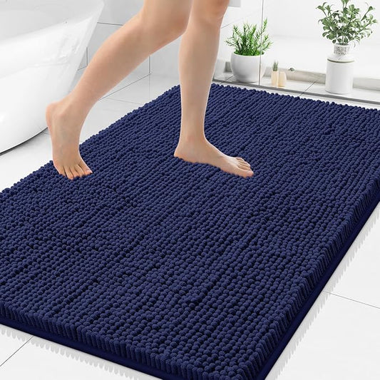 Smiry Luxury Chenille Bathroom Rugs 40x32, Extra Soft and Absorbent Shaggy Bath Mat, Machine Washable, Non-Slip Plush Carpet Runner for Tub, Shower, and Floor, Home Decor Accessories, Navy Blue