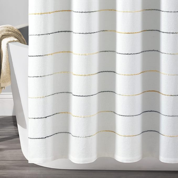 Lush Decor Ombre Stripe Yarn Dyed Cotton Shower Curtain, 72" W x 72" L, Yellow & Gray - Fabric Shower Curtains - Striped Bathroom Curtain - Farmhouse & Coastal Decor