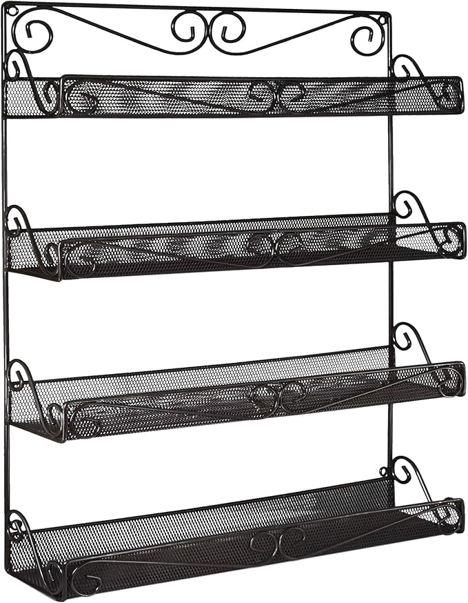 AMT 4 Tier Nail Rack, Pack Metal Wall Mount Organizer, Essential Oils Organizer, Pantry Cabinet Door Shelf Storage. Hanging Display for Spice Jars, Sauces, Cosmetic Beauty Bottles