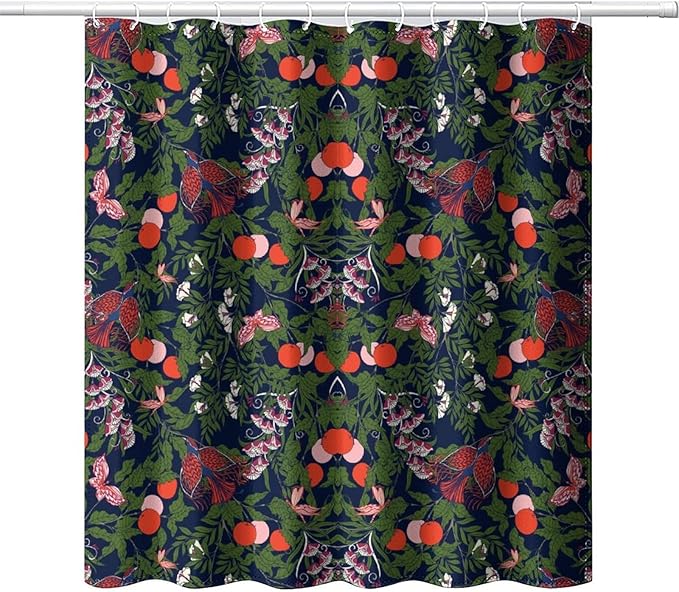 Bohemia William Morris Art Shower Curtain, Flowers Birds and Berries Retro Shower Curtain Sets for Bathroom Fabric Bath Curtain Washable 12 Hooks 66x72 Inches(168x183cm), Style-6