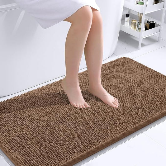OLANLY Bathroom Rugs 40x24, Extra Soft Absorbent Chenille Bath Rugs, Rubber Backing Quick Dry, Machine Washable Bath Mats for Bathroom Floor, Tub and Shower, Home Decor Accessories, Mocha