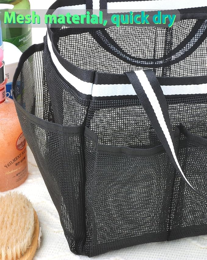 XL Mesh Shower Caddy Portable Shower Bag for College Dorm Camping Travel Gym(Black)