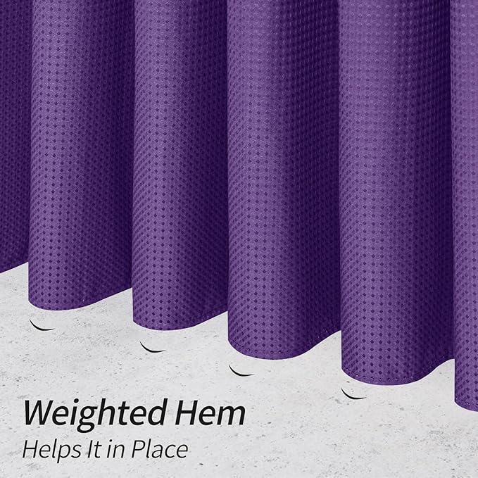 MitoVilla Purple Waffle Small Stall Shower Curtain 36 x 72, Half Size Fabric Narrow Shower Curtains for Bathroom Decor, 36 inch Weighted Shower Curtain Set with Plastic Hooks