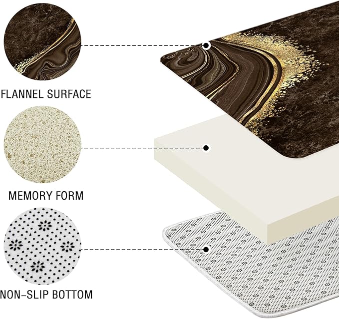 Gibelle 4 Pcs Luxury Marble Shower Curtain Set with Non-Slip Rugs, Toilet Lid Cover and Bath Mat, Gold Foil Brown Bathroom Decor Set with Shower Curtain and Rugs and Accessories