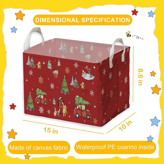 Winnie Theme Christmas Storage Basket,Hamper Winnie Baby Stuff Collapsible Storage Bin Laundry Hamper With A Waterproof PE Coating,Perfect Decoration for Baby Boy Girl Shower