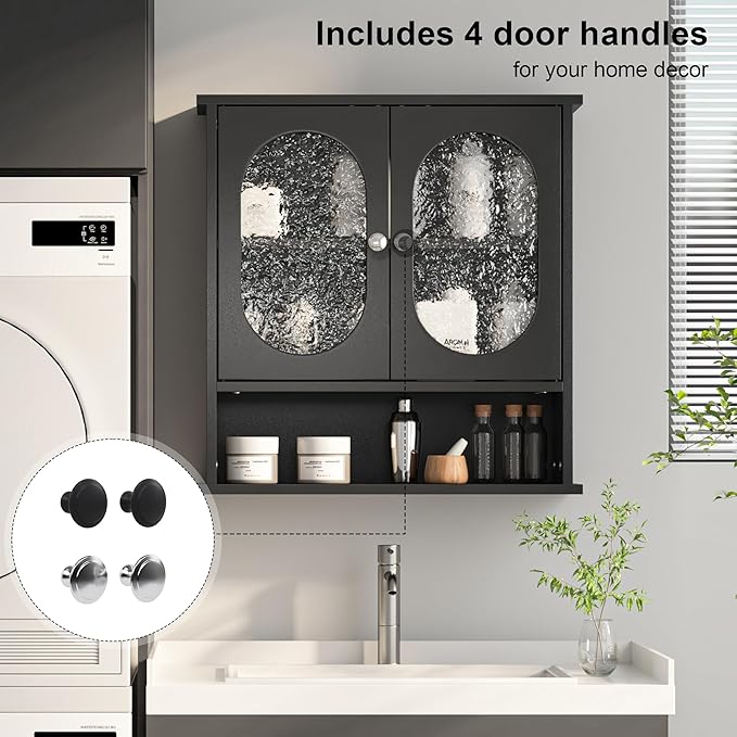 23x24 Black Bathroom Medicine Cabinet,2 Acrylic Doors Oval Bathroom Wall Cabinet,Over The Toilet Storage Cabinet for Bathroom/Kitchen/Living Room,Wall Mounted Medicine Cabinets Over Toilet