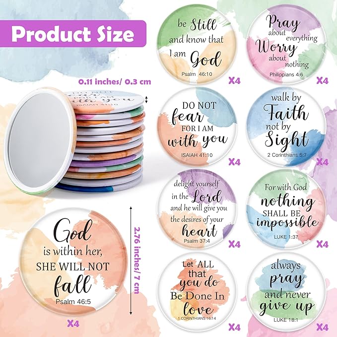 Y1tvei Watercolor Bible Compact Mirrors - 36Pcs Watercolor Bible Verse Mini Compact Mirrors Colorful Small Portable Round Pocket Mirror Christian Inspirational Church Party Favors Gifts for Women