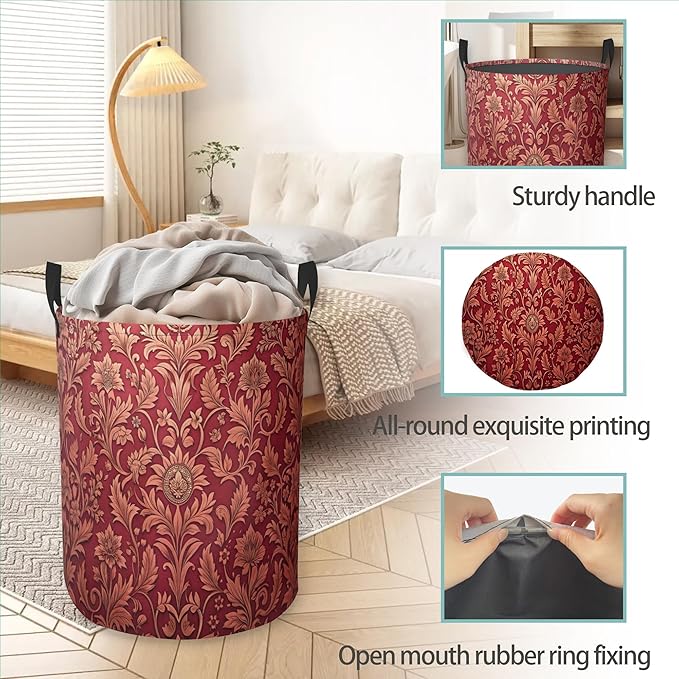 Luxury Jacquard Laundry Basket With Handles Tote Bag Oxford Cloth Funny Laundry Hamper Clothes Storage Bucket Toy Organizer 16" X 20.8"For Bathroom/Laundry/Bedroom