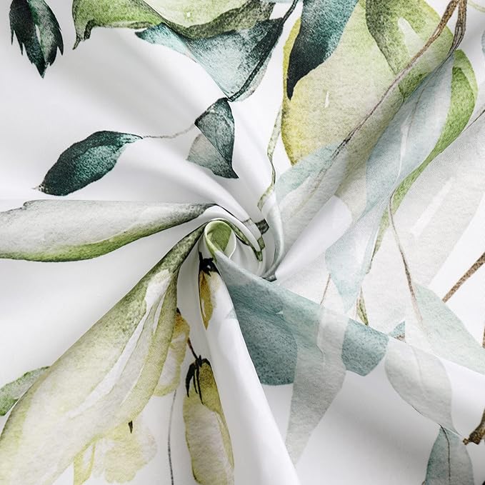Gibelle Small Stall Shower Curtain 36 x 72, Narrow Half Sage Green Floral Fabric Shower Curtain, Watercolor Plant Eucalyptus Leaves Bathroom Curtains Shower Set