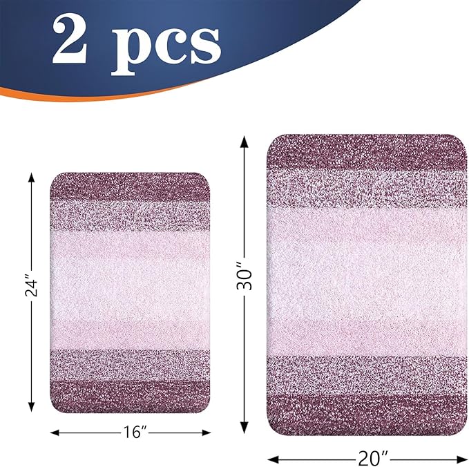 OLANLY Bathroom Rug Set 2 Piece, Soft Absorbent Microfiber Bath Rug Set, Non-Slip, Machine Wash Dry, Plush Shaggy Bath Mats for Bathroom (30"x20"+24"x16", Mauve)