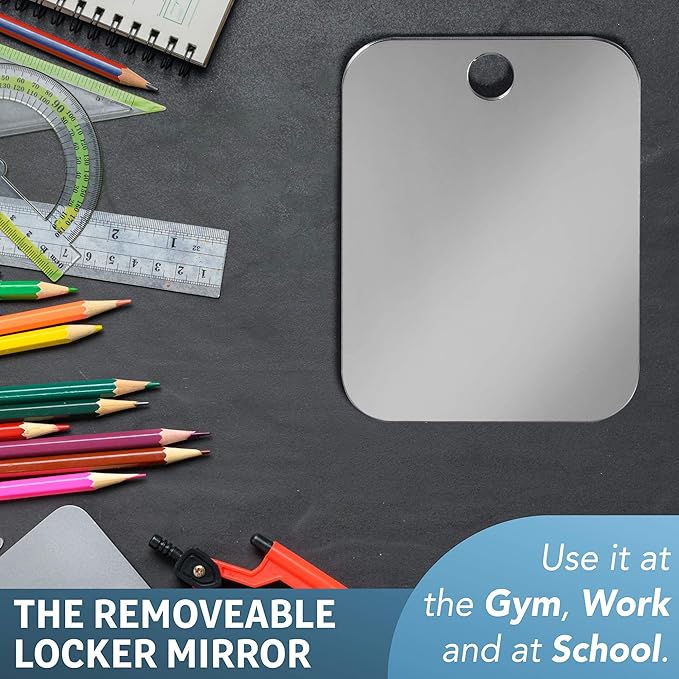 Shave Well Locker Mirror for Office, Gym, or School Desk | Full-Face Travel-Friendly Hanging Mirror with Convenient Handheld Option | Includes Removable Adhesive Hook