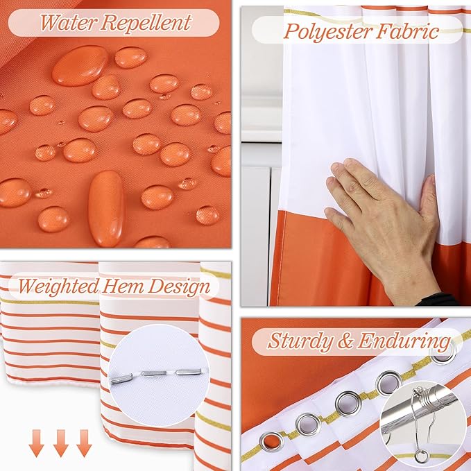 Bathroom Set - Bathroom Sets with Shower Curtain and Rugs, 25PC Bathroom Accessory Set, Orange Bathroom Accessories Set with Trash Can, Soap Dispensers
