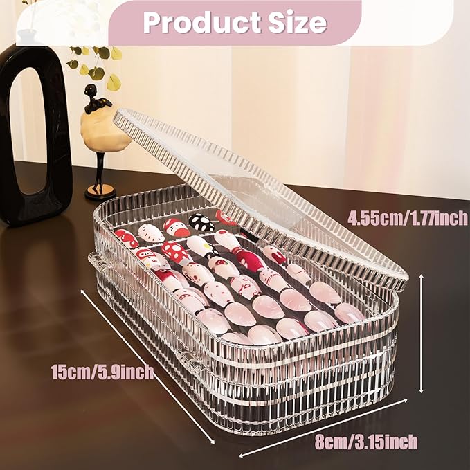 Large Tri-Fold Press On Nail Organizer Case - 4-Page Portable Storage Box for Fake Nails, Clear PET Plastic Travel Holder (6×3.2×1.8 inch) Texture 2Pcs