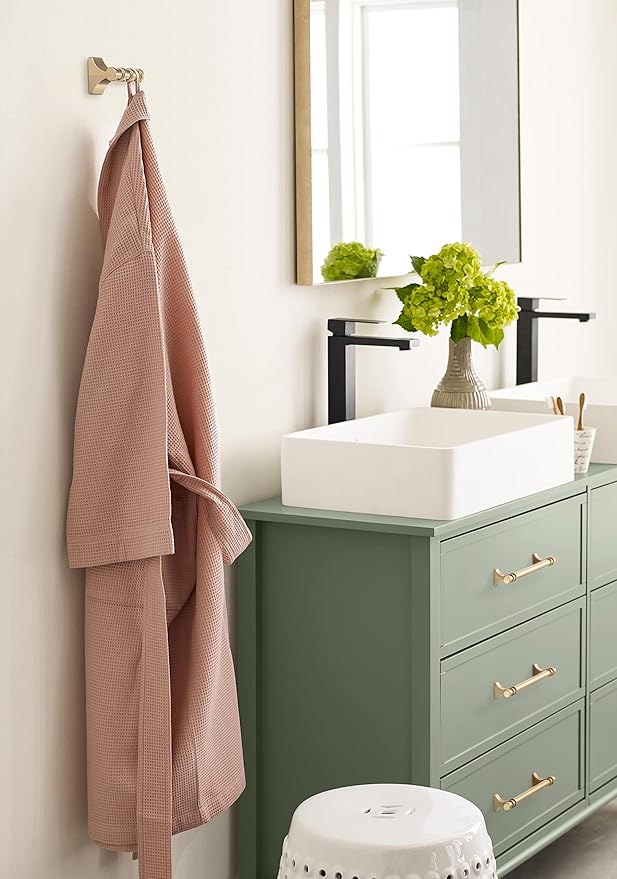 Amerock BH36050CZ | Champagne Bronze Double Robe Hook | 2-15/16 in. (75 mm) Length Towel Holder | Davenport | Towel Hook for Bathroom | Bathroom Hardware | Bath Accessories