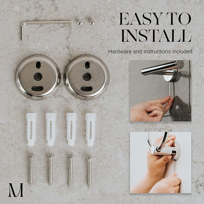 MARMOLUX ACC Bathroom Hardware Set Towel Racks 4 Pieces Hand Towel Ring Holder-Toilet Paper Holder-Towel Hook-Towel Bar Heavy Duty Wall Mount Bathroom Accessories SUS 304 Stainless Steel Mirror Finish
