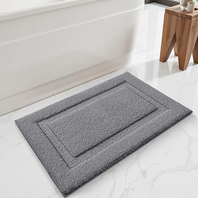 LUMI Ultra Soft Bathroom Rugs Non Slip with Rubber Backing, Absorbent Washable Bath Mat Quick Dry, Upgraded Premium Microfiber Plush Carpet for Bathtub and Shower Floor, Dark Grey, 16x24