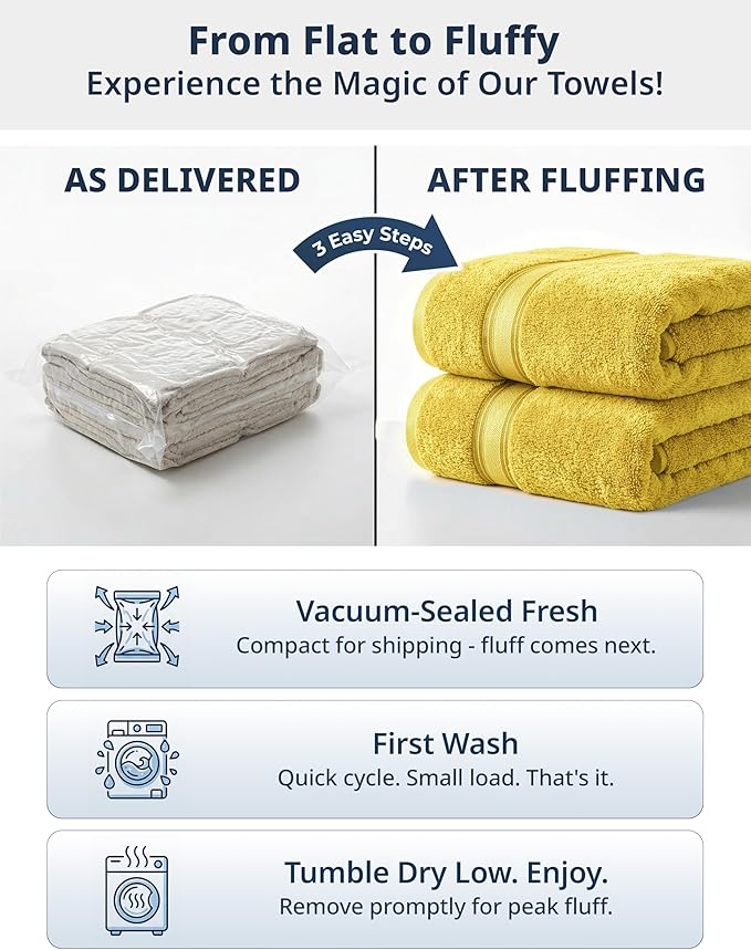 LANE LINEN 18 Pc Luxury Bath Towels Set – Ultra Soft 100% Mercerized Cotton, 6 Bath, 6 Hand Towel & 6 Wash Cloth, Zero Twist, Quick-Dry, Long-Lasting Comfort & Hotel Quality, Machine Washable – Mimosa
