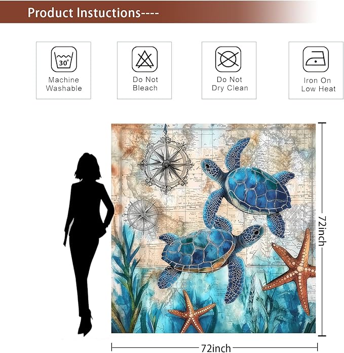 Dreamrflove Turtle Shower Curtain Nautical Ttheme Ocean Bathroom Decor Tropical Sea Beach Summer Shower Curtain for Bathroom 72x72 Inch Proof Polyester Insulated Home Decor