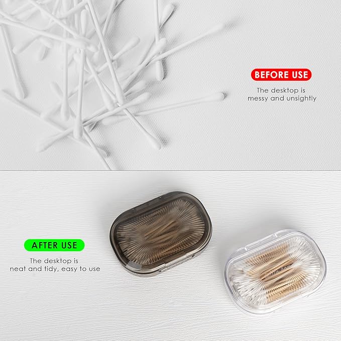 Adorila 2-Pack Travel Cotton Swab Case with Removable 4-Way Divider, Slim Hair Tie & Floss Pick Organizer for Toiletry Bag (Grey/White)