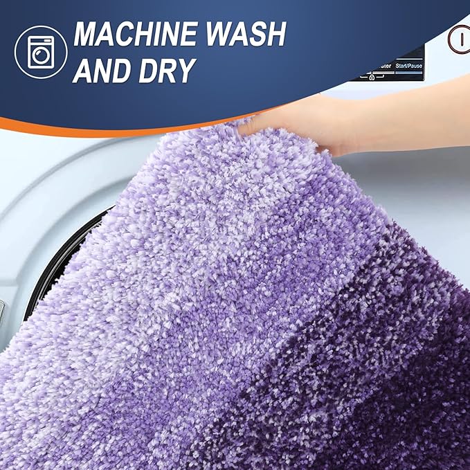 OLANLY Bathroom Rug Set 2 Piece, Soft Absorbent Microfiber Bath Rug Set, Non-Slip, Machine Wash Dry, Plush Shaggy Bath Mats for Bathroom (47"x20"+24"x16", Violet)