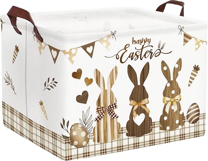 Clastyle Easter Rabbit Cross Kid Storage Basket Baby Laundry Hamper Boy Girl Gift Toy Box Collapsible Egg Clothes Organizer Nursery Bin for Bedroom, Brown, 40 * 30 * 30 cm