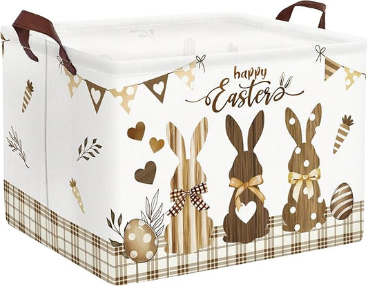 Clastyle Easter Rabbit Cross Kid Storage Basket Baby Laundry Hamper Boy Girl Gift Toy Box Collapsible Egg Clothes Organizer Nursery Bin for Bedroom, Brown, 40 * 30 * 30 cm