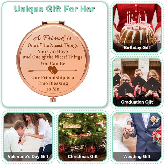 Friendship Gifts for Women Compact Makeup Mirror for Sister Bestie Friends Gifts for Girls for Women Folding Makeup Mirror Birthday Graduation Gift