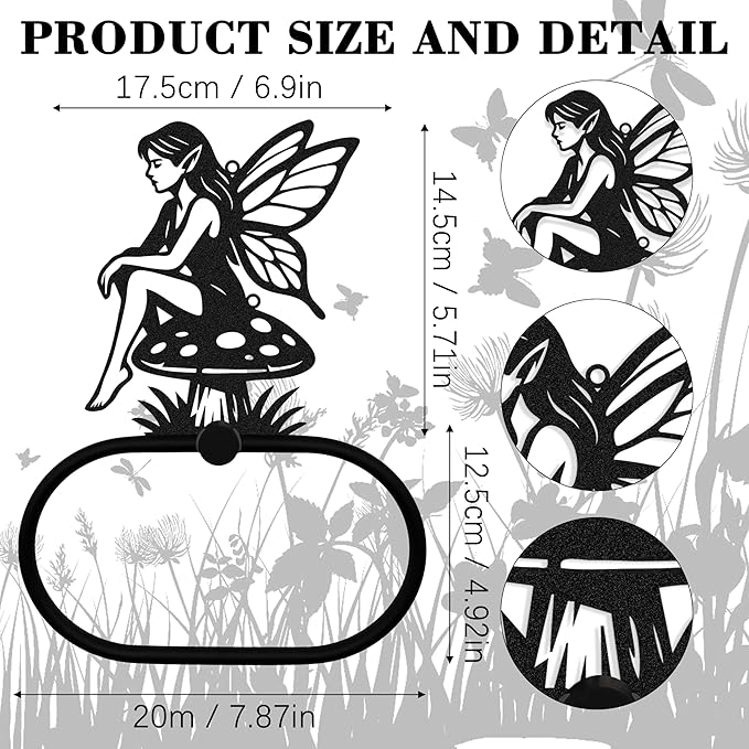 Gothic Tinker Bell Mushroom Towel Ring, Black Metal Witchy Wall Mounted Bathroom and Kitchen Towel Holder, Goth Hand Towels Bathroom Kitchen Accessories, Witchy Hands Rack for Home Office