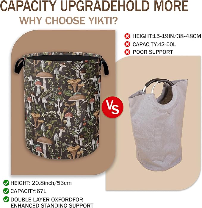 Collapsible Laundry Basket,Vintage Mushroom Dirty Clothes Hamper,Forest Wildflower Hampers for Bedroom Waterproof Oxford Cloth Storage Organizer for Bathroom,Nursery,Dorm,16x20 Inch