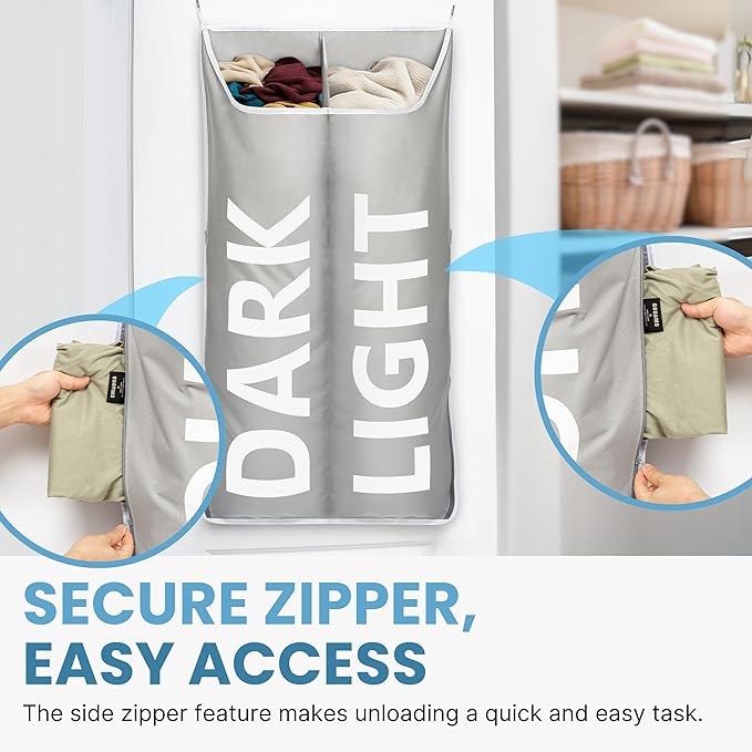 Hanging Laundry Hamper Bag XL 40x22", Space Saving over the Door Storage Bags, Behind the Door Hampers for Dirty Clothes & Wall Mounted Basket for Bathroom, Organizer for Small Room Spaces RV