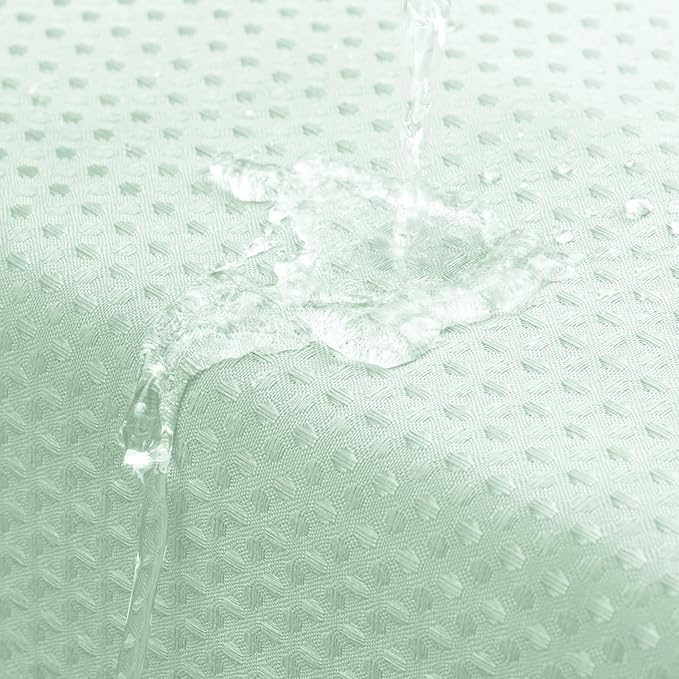 MitoVilla Green Waffle Small Stall Shower Curtain 36 x 72, Half Size Fabric Narrow Shower Curtains for Bathroom Decor, 36 inch Weighted Shower Curtain Set with Plastic Hooks, Mint Green