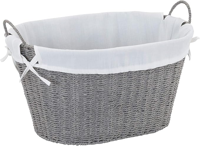 Household Essentials ML-7267 Decorative Wicker Laundry Basket with Handles and Removable Liner | Grey